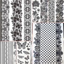 Inks 1PC Large Henna Tattoo Stickers For Wedding GBJ206 Black Ink Lace Henna Paste Women Party Brides Flower Temporary Tattoo 21x15CM