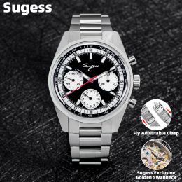 Watches Sugess Mechanical Watch of Men Pilot 1963 38mm Domed Sapphire Crystal Origin ST19 Chronograph Swanneck Wristwatches Leather New