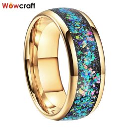 Bands Gold Tungsten Wedding Ring for Men Women Galaxy Series Opal Inlay