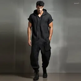Men's Tracksuits Dark Black Clothing Set For 2024 Fashion Hooded Gothic Solid Colour Loose Casual Tracksuit Men