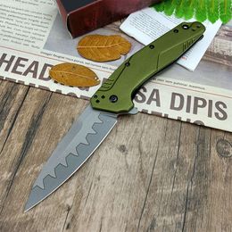 Outdoor Pocket Flipper Tactical Folding Knife 3" CPM-D2 Plain Blade, Olive Aluminium Handle Camping Hunting Knives EDC Tool