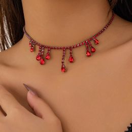 Necklaces IngeSight.Z Gothic Red Crystal Claw Chain Tassel Water Drop Choker Necklace for Women Luxury Rhinestone Christmas Party Jewellery