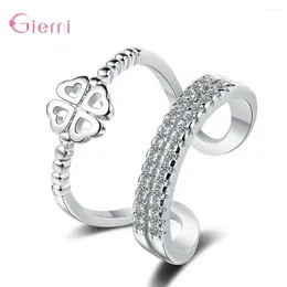 Cluster Rings Est Models Double Layer Stackable Flower Pattern For Women Original 925 Silver Free Size Ring Fine Jewellery