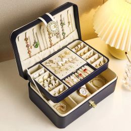 Bins Large Jewellery Storage Box Multi Layer Organiser For Jewellery Necklace Earring Leather Jewellery Storage Packaging Display Boxes