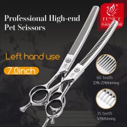 Scissors Fenice 7.0 inch Left Handed Professional Dog Grooming Scissors Curved Thinning Dog Puppy Shears Pets Supplies Groomer Tools