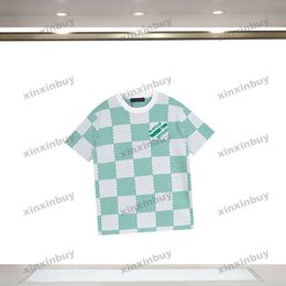 xinxinbuy Men designer Tee t shirt 2024 Paris plaid print short sleeve cotton women white black blue XS-L