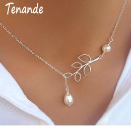 Necklaces Aihua Hot Sale Silver Colour Big Leaf Simulated Pearl Water Droplets Necklaces & Pendants for Women Jewellery Accessories Collier