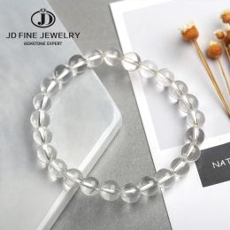 Strands JD Natural Rock Crystal Beaded Bracelets Women Fashion Reiki White Clear Quartz Round Stone Chakra Strand Bangles Summer Jewellery