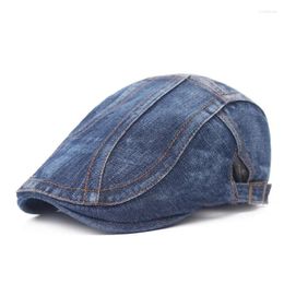 Berets Vintage Autumn Jeans Beret Hat For Men Women Casual Unisex Denim Cap Fitted Sun Cabbie Flat Cotton Gorras