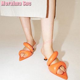 Slippers 2024 Fluffy Pointed Open Toe Strange Kitten Heeled Fashion Orange Solid Casual Outdoor Sexy Women Shoes Summer