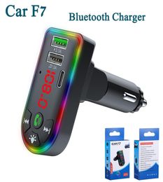 Car F7 Charger Bluetooth FM Transmitter Dual USB Quick Charging Type C PD Ports Adjustable Colorful Atmosphere Lights Handsfree o Receiver MP3 Player8099624