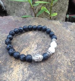 SN0372 Black Lava Bracelet Antique Silver Buddha Head Bracelet natural white turquoise stretch mala braclets for men3290728