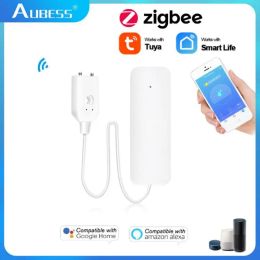 Control Aubess ZigBee Smart Water Leak Sensor Detector Security Sound Alarm System Tuya WiFi Water Overflow Level Sensor Remote Monitor