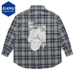 Men's Casual Shirts Hip Hop Oversized Plaid Printed Long Sleeve Harajuku Streetwear Loose Button Up Blouse Male