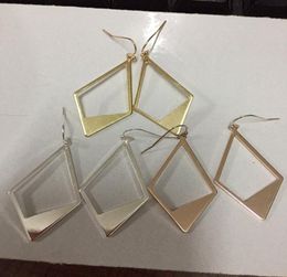 Fashion Hollow Rhombus Shape Copper Geometric Drop Earrings for Women Unique Polished Metal Statement Earrings 2019 Spring Summer 7996212