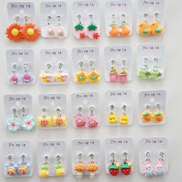 Earrings 20Pairs/Lot Korean Cute Stawberry Flower Rabbit Fruit Girls Cartoon Without Pierced Ear Clip for Kids Children Jewellery Earrings