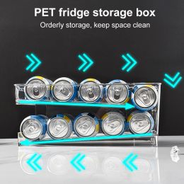 Bins New Soda Cans Rack Holders Beverage Dispenser PET Refrigerator Storage Box Transparent DoubleLayer SelfRolling Beverage Racks