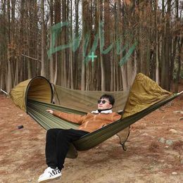 Camp Furniture Automatic and quick opening of mosquito net hammock outdoor camping pole hammock swing anti roll nylon rocking chair 280x140cm Y240423