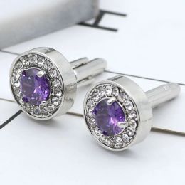 Links Delicate Tiny Round Cufflink For Men Boys Purple Crystal Luxury High Quality French Shirts Cuff Links Button Male Jewelry Gifts