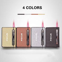 Creative Cigarette Case for 10's Refillable Butane Jet Torch Built-in Pink Flame Lighter Automatic Ejection Cigarette Case