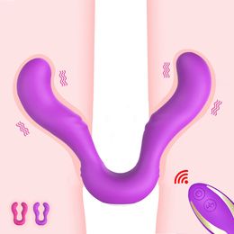 Strapless Strapon Dildo Vibrator for Couples Lesbian Wireless Remote Control Doubleheads Adult Sex Toys 240412