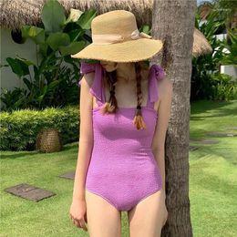 Women's Swimwear Korea Style Tie Shoulder Female One Piece Swimsuit Women Monokini Biquinis Bathing Suit Bodysuit 2024 Beach Wear