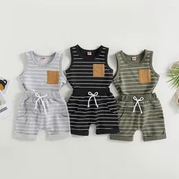 Clothing Sets Children Kids Boys Summer Toddler Infant Solid Pocket Sleeveless Tanks Tops Striped Drawstring Shorts Tracksuits