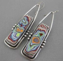 Dangle Chandelier Vintage Silver Color Hook-shaped Earrings for Women Square Colorful Glass Engagement Wedding Party Jewelry H240423