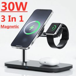 Chargers 30W 3 in 1 Magnetic Wireless Charger Stand For iPhone 14 13 12 Pro Max Airpods Apple Watch iWatch Macsafe Fast Charging Station