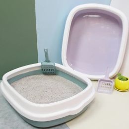 Boxes Large Cat Litter Box with Sand Scoop, Detachable PP Plastic Pet Litter Pots, Semi Enclosed & Minimalist