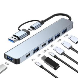 Hubs 7 in 1 Usb Hub 3.0 Multiport Dock Station Type C Splitter 5w Pd Power Adapter for Huawei Xiaomi Book Laptop Accessories