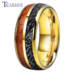 Rings Dropshipping 8MM Black/Bright Meteorite Ring Tungsten Wedding Band For Men Women Fashion Jewellery Domed Polished Comfort Fit