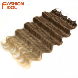 Body Wave Hair Synthetic 24 Inch Fake Bundles Crochet Braids Curly s Water Ombre Blonde Braiding 240410