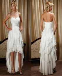 2019 High Low Beach Wedding Dresses Sweetheart Backless A Line Tiered Skirt Chiffon HiLo Charming Bridal Gowns Vestido de Noiva C6815761