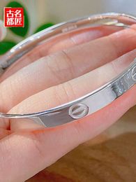 Designer Versatile Silver Bracelet Womens Solid Closed Carter 999 Pure Fashion Simple Smooth Style Gift for Girlfriend