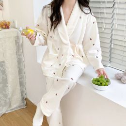 Dresses Autumn Winter Thick Cotton Padded Maternity Nursing Sleepwear Sets Loose Cardigan Feeding Pamas Suit Pregnancy Postpartum Wear