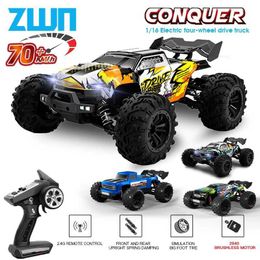 Electric/RC Car ZWN 1 16 70KM/H 4WD RC Car With LED Headlight Remote Control Cars High Speed Drift Monster Truck for Kids vs Wltoys 144010 Toys T240422