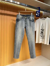 2024 Spring Autumn Embroidery Letter Print Zipper Men's Jeans Ripped Light Washed Man's Long Pencil Pants WCNZ107