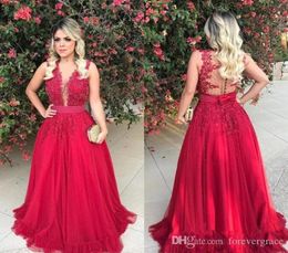 2019 Red Long Prom Dress A Line Sleeveless Formal Holidays Wear Graduation Evening Party Gown Custom Made Plus Size2644289