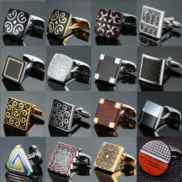 Links environmentfriendly carbon fiber Mahogany cufflinks Square Laser lattice carving pattern men's French shirt cufflinks