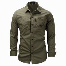 Men Button Down Outdoor Shirts Regular Fit Long Sleeve Flannel Casual Men's Cotton Shirt Jacket Coat Mens Army Green Tops Siz265a