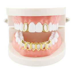 Two hollow hip-hop braces on top and six hollow ones on bottom 18k gold-plated vampire fangs Halloween gold dentures