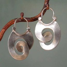 Charm Gypsy Curl Metal Hoop Earrings for Women Jewellery Tribal Silver Colour Hollow Spiral Winding Hanging Dangle Earrings Birthday Gift Y240423