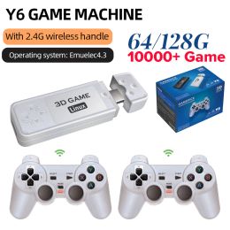 Consoles Y6 Portable Video Game Console 2.4G Wireless Game TV Stick Retro PS1 Emuelec4.3 4K HD TV Game Stick 64/128G 10000+ Games