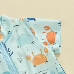 Clothing Sets Toddler Boys Swimsuit Sun Protection Short Sleeve Crewneck Crabs Print Zipper Swimwear