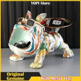 Sculptures Nordic Luxury Home Decoration French Bulldog Statue Decor Storage Tray Living Room Bedroom Dog Figurine Interior Decoration