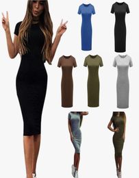 Collar Solid Natural Waist Stretchy Bodycon Dress Women Summer Elegant Short Sleeve Slim Fitted Pencil Dresses Cny15107642861