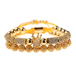 Strands Luxury Zircon Crown Charm Bracelet Men Pulseiras High Quality Gold Colour Alloy Beads Adjustable Bracelets Couple Jewellery Gift