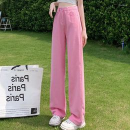 Women's Jeans Pink Wide Leg Denim Women Thin High Waist Vertical Straight Trousers Loose Mopping Pants