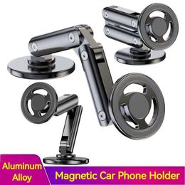 Cell Phone Mounts Holders Magnetic Car Phone Stand Alloy 360 Rotating Folding Phone Stand Suitable for iPhone 15 14 12 Pro Max Samsung Car Stand Y240423